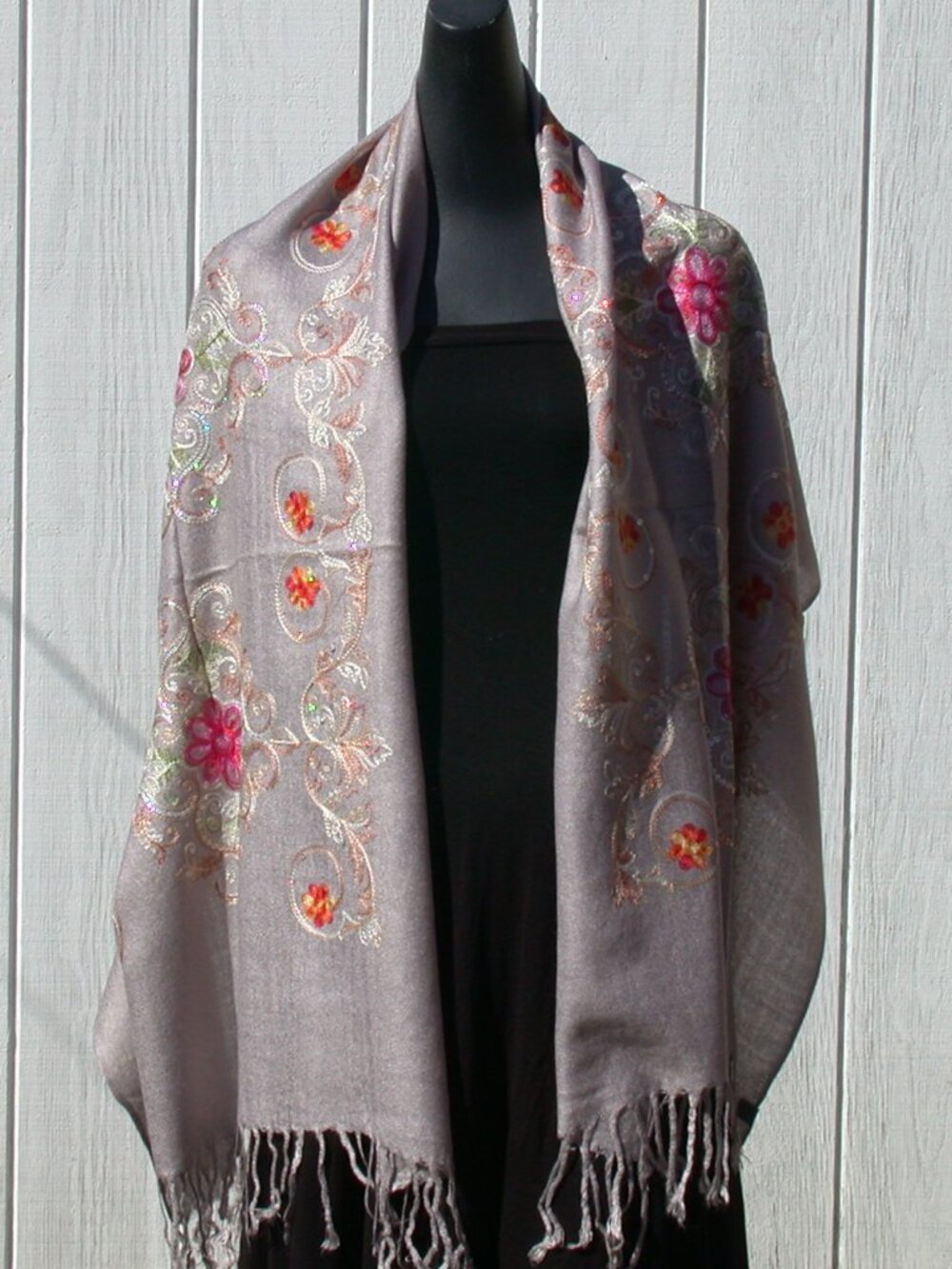 Grey Embroidered Floral Print Fashion Shawl 26 x 70 Hijab Scarves